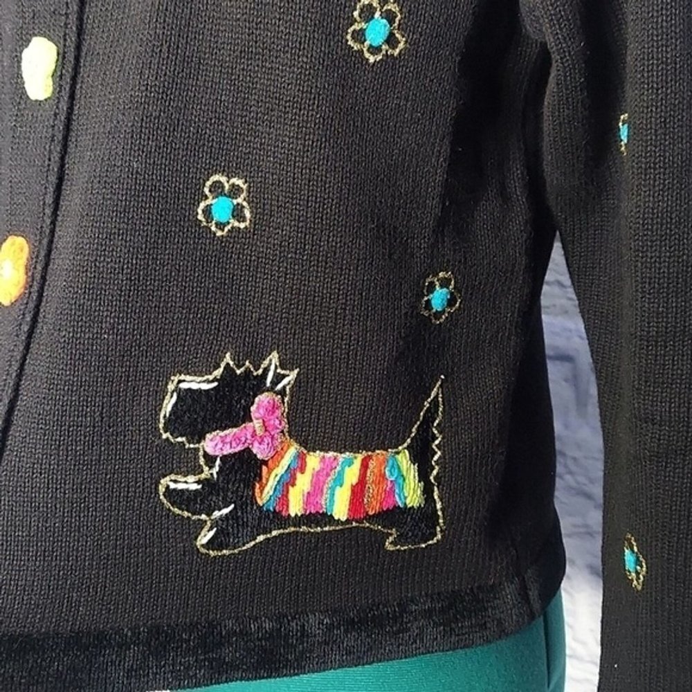 BEREK Vintage Womens Black Embroidered Scottish dog mom Lover motif sweater Sz M - Picture 4 of 8